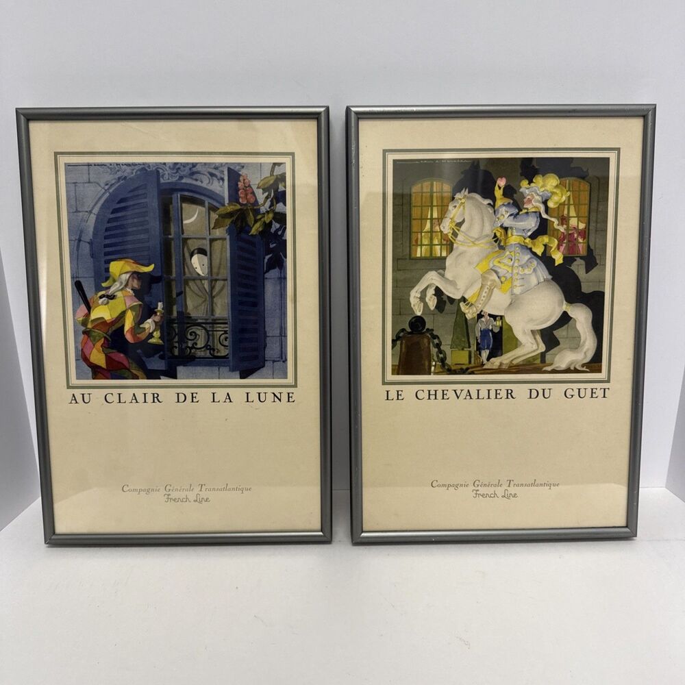 Vtg Jean Mercier French Line Prints – Pair in Metal Frames – MCM French Decor